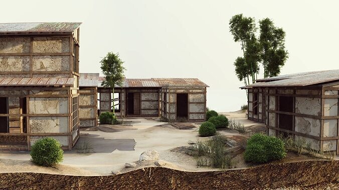 Village Houses Low-poly 3D model 6
