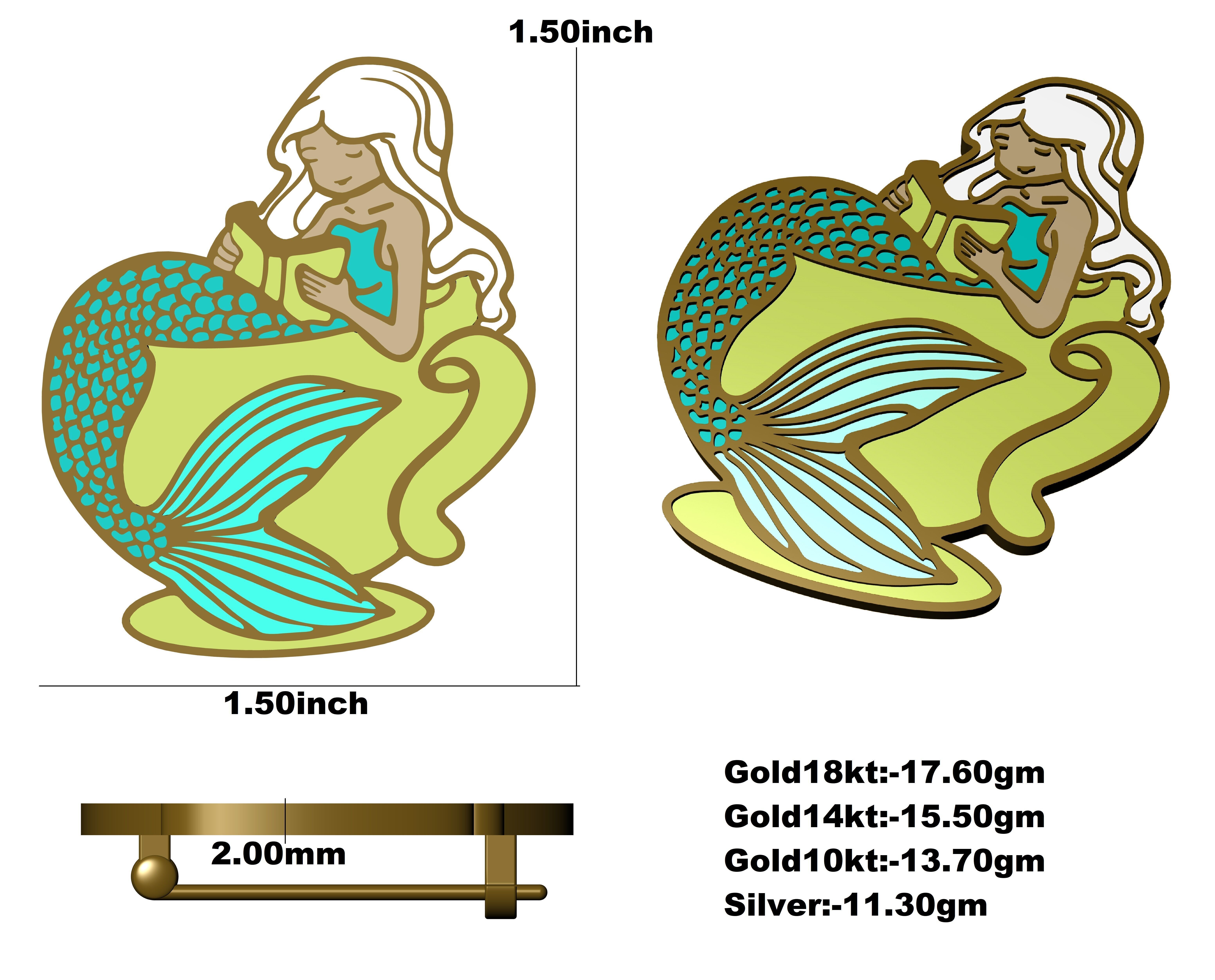 Mermaid Enamel Pin Design 3D print model_3
