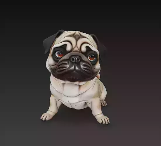 Pug Dog Realistic 3D Model Basic - Low Poly Realistic