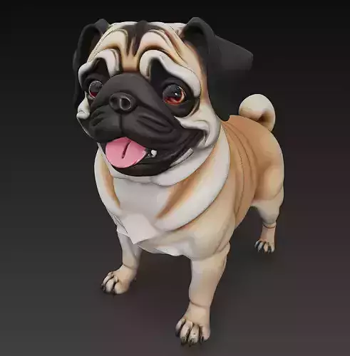 Pug Dog Realistic 3D Model Basic - Low Poly Realistic