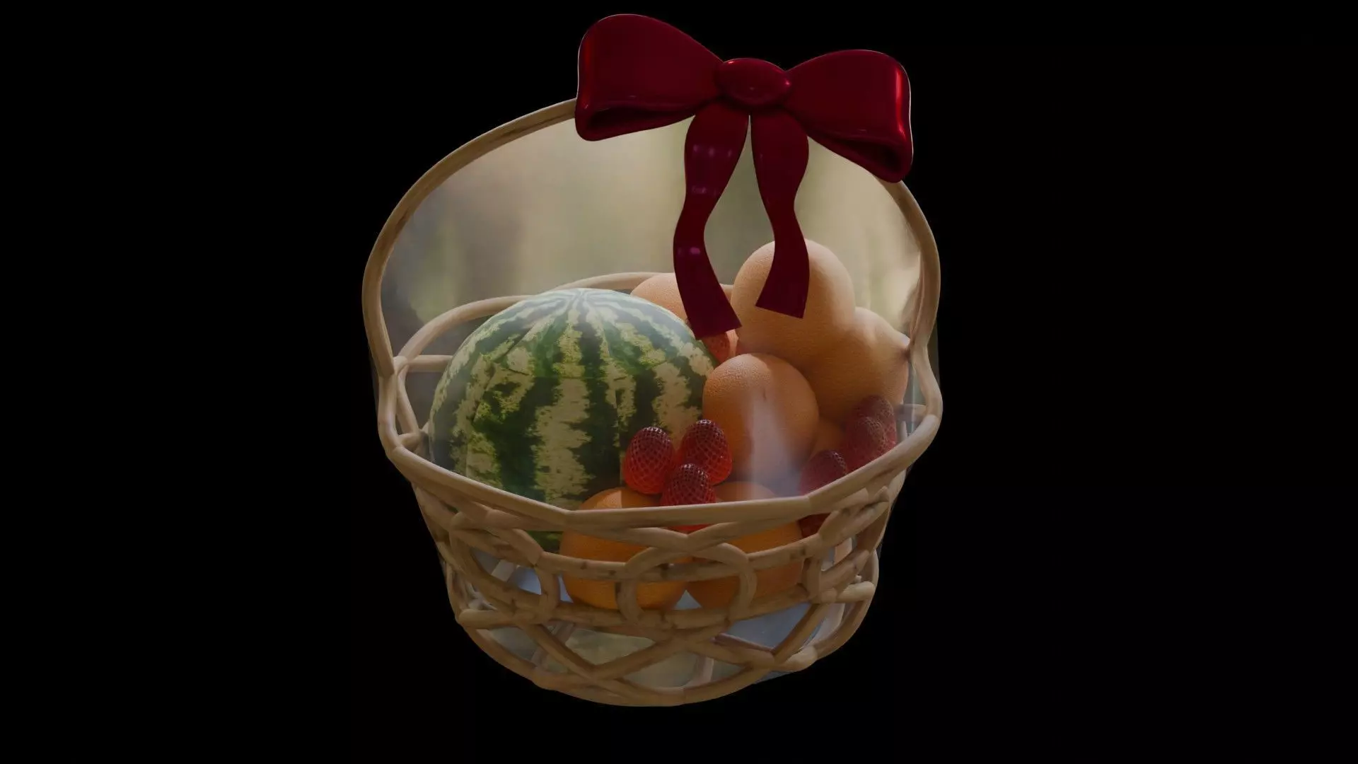 Fruits gift in a Round Wicker Basket 3D model_0
