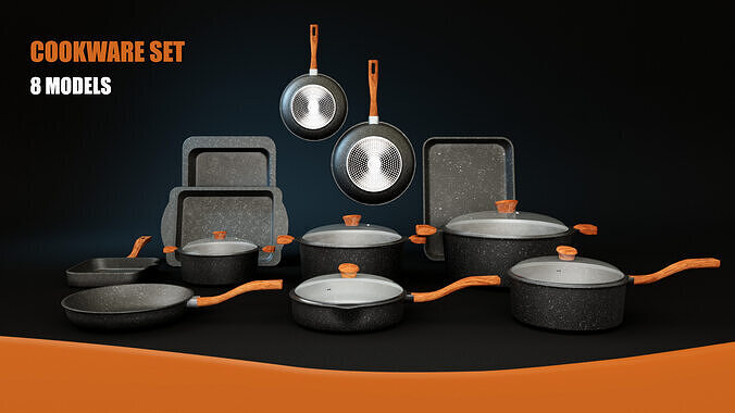 Cookware Set Low-poly 3D model