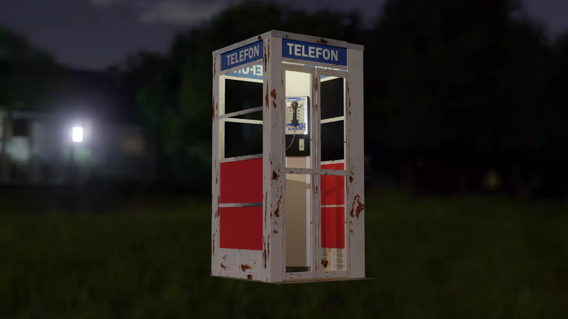 Old Telephone Booth 3D model_0