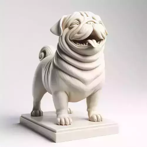 552   Laughing Pug    Ivory Style     3D Printed Statue