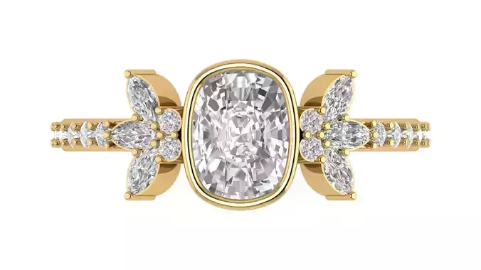 Cushion Diamond Bezel Setting Solitaire Diamond Ring