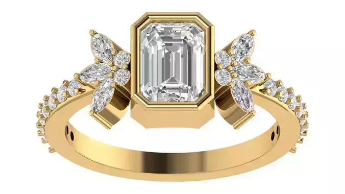 Emerald Diamond Bezel Setting Solitaire Diamond Ring