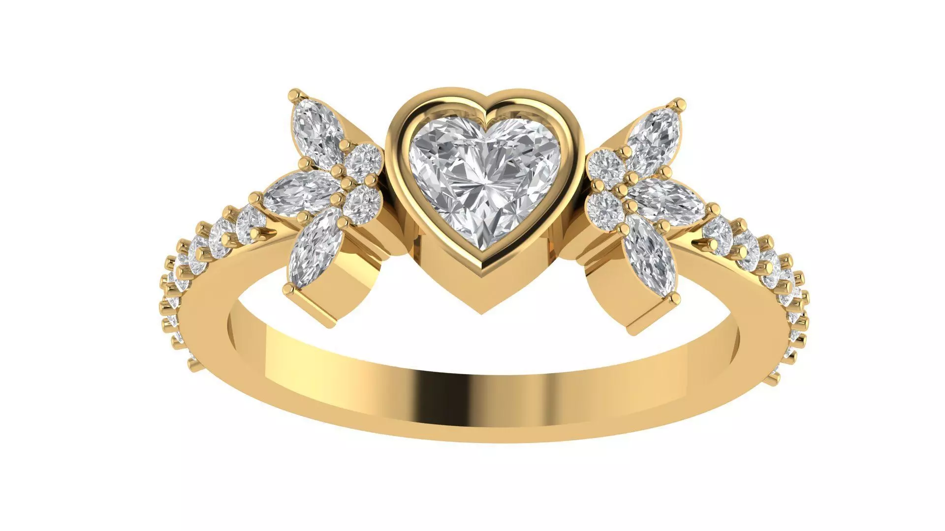 Heart  Diamond Bezel Setting Solitaire Diamond Ring 3D print model_0