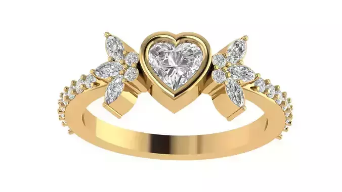 Heart  Diamond Bezel Setting Solitaire Diamond Ring
