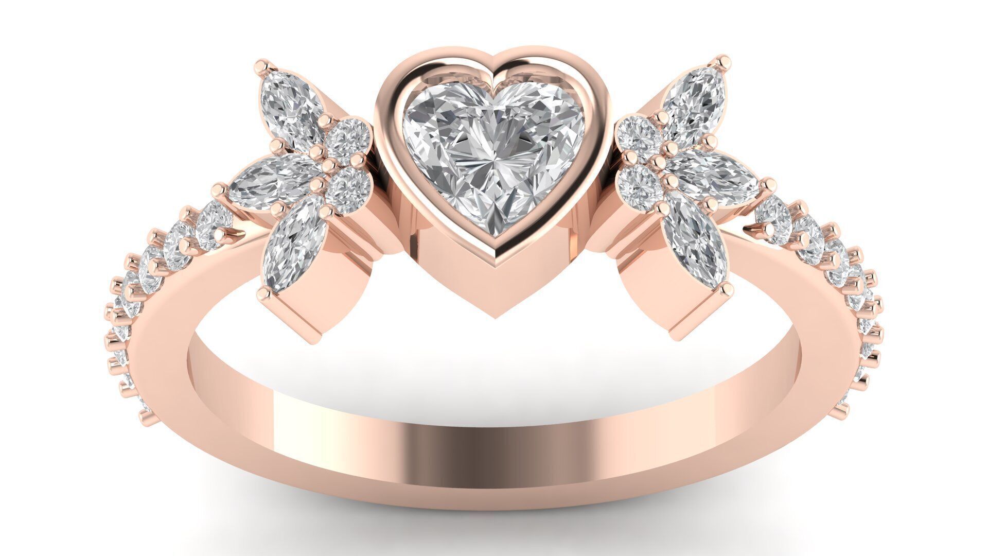 Heart  Diamond Bezel Setting Solitaire Diamond Ring 3D print model_4