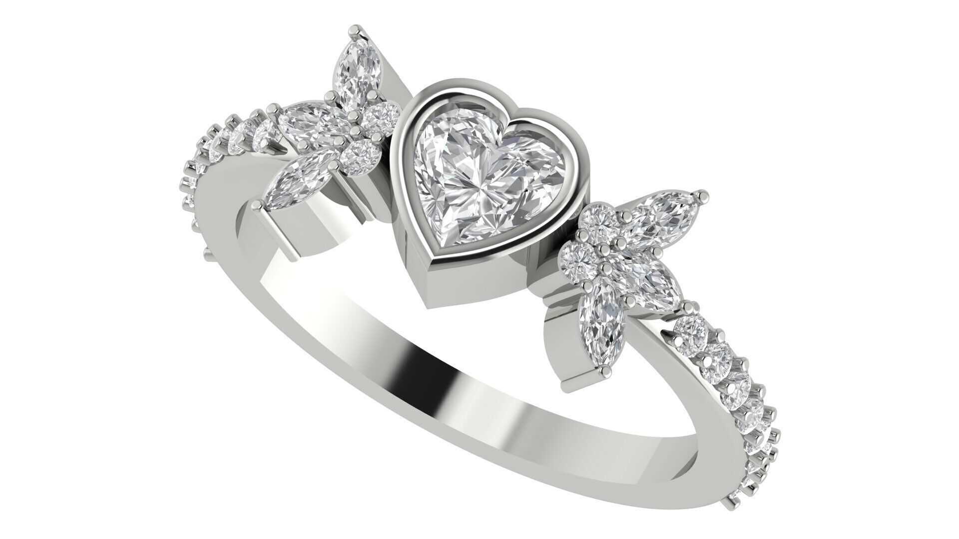 Heart  Diamond Bezel Setting Solitaire Diamond Ring 3D print model_11