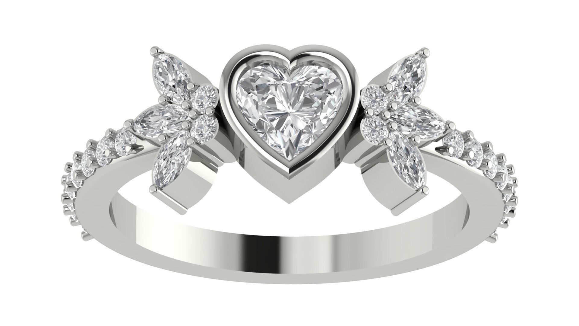 Heart  Diamond Bezel Setting Solitaire Diamond Ring 3D print model_10