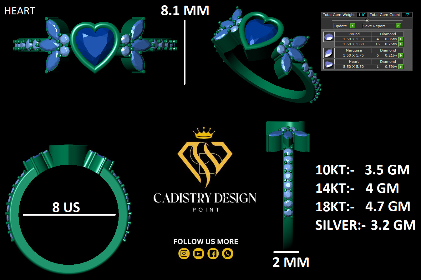 Heart  Diamond Bezel Setting Solitaire Diamond Ring 3D print model_12