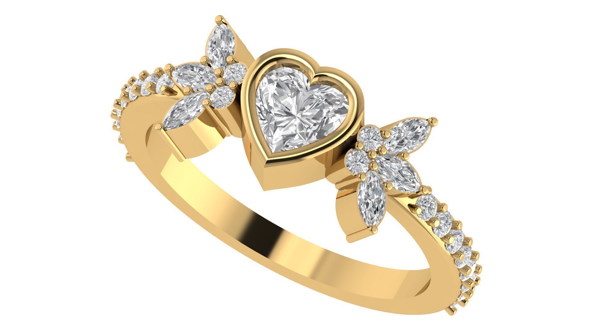 Heart  Diamond Bezel Setting Solitaire Diamond Ring 3D print model_1