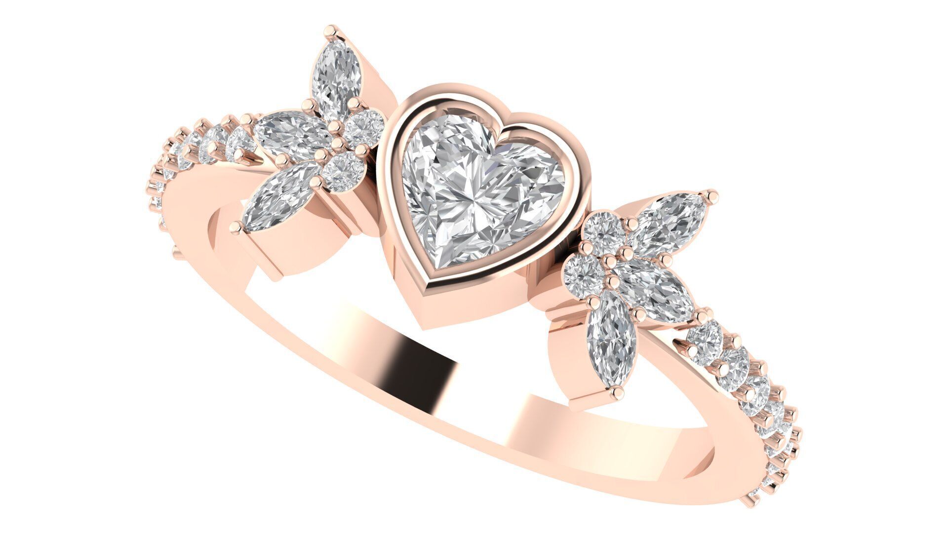 Heart  Diamond Bezel Setting Solitaire Diamond Ring 3D print model_5