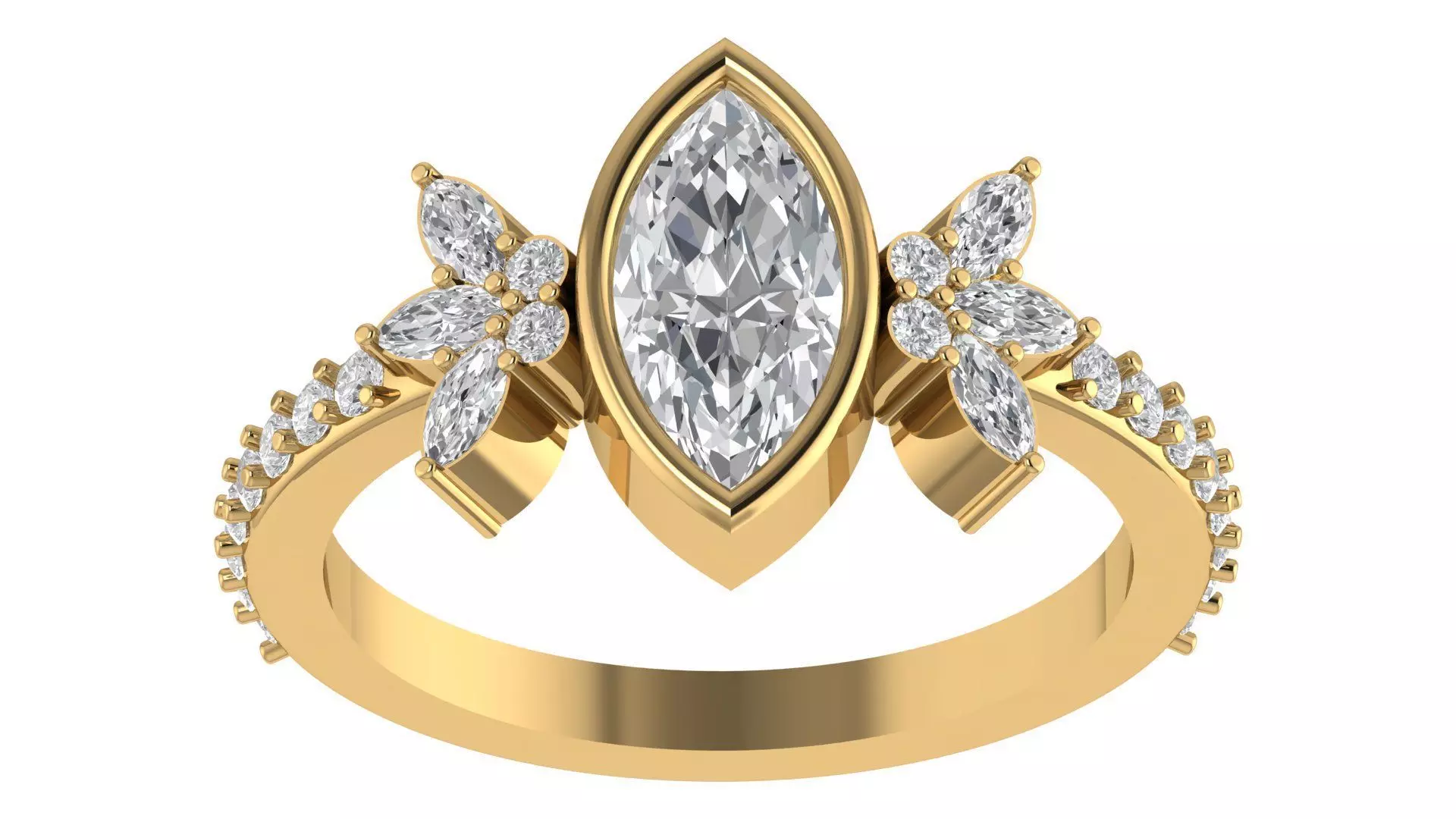 Marquise Diamond Bezel Setting Solitaire Diamond Ring 3D print model_0