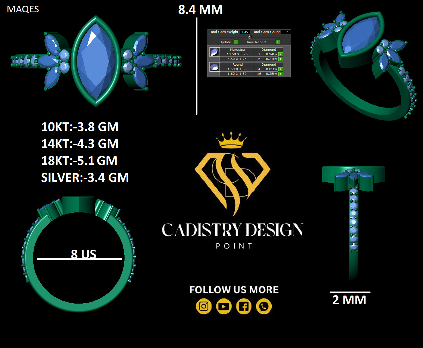 Marquise Diamond Bezel Setting Solitaire Diamond Ring 3D print model_12