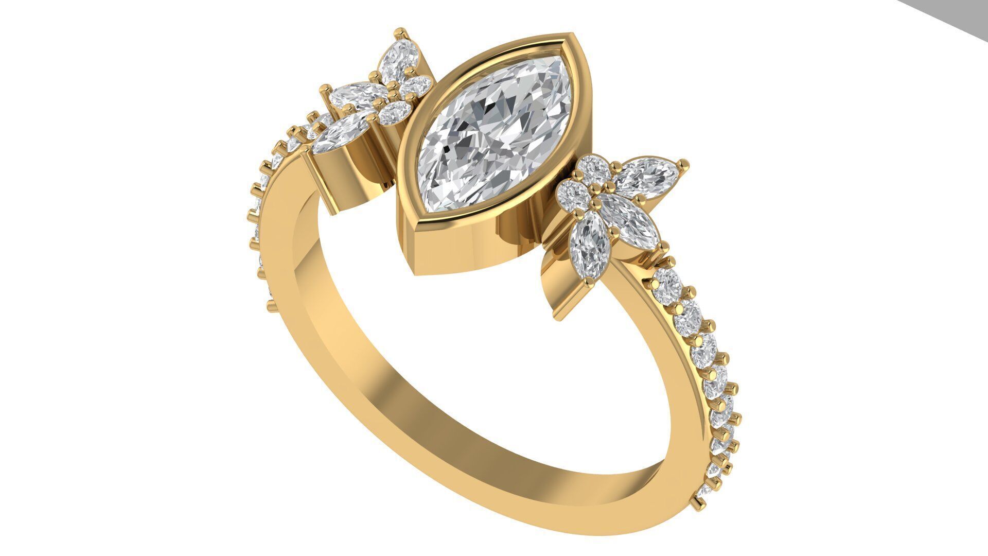 Marquise Diamond Bezel Setting Solitaire Diamond Ring 3D print model_1