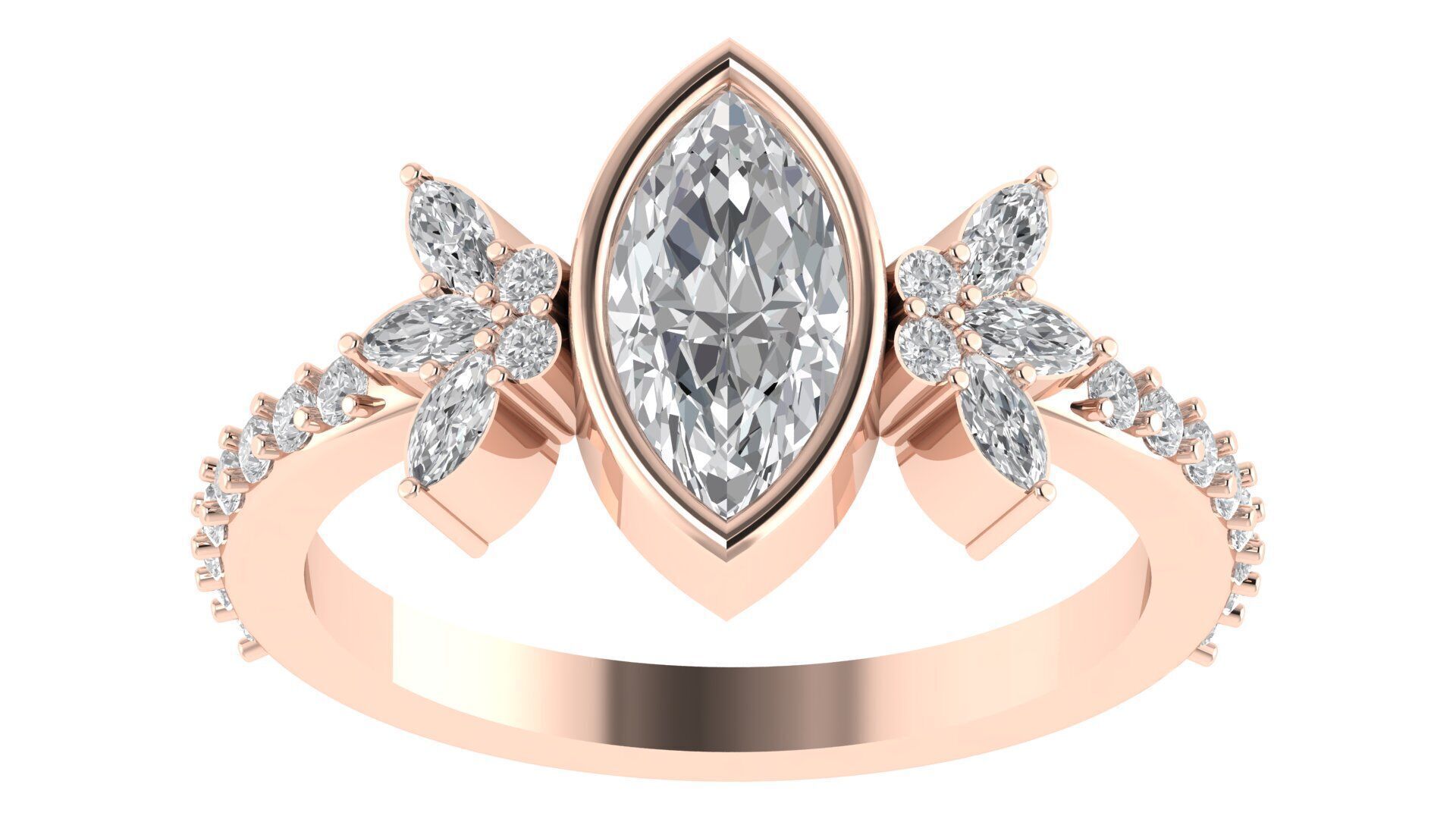 Marquise Diamond Bezel Setting Solitaire Diamond Ring 3D print model_5