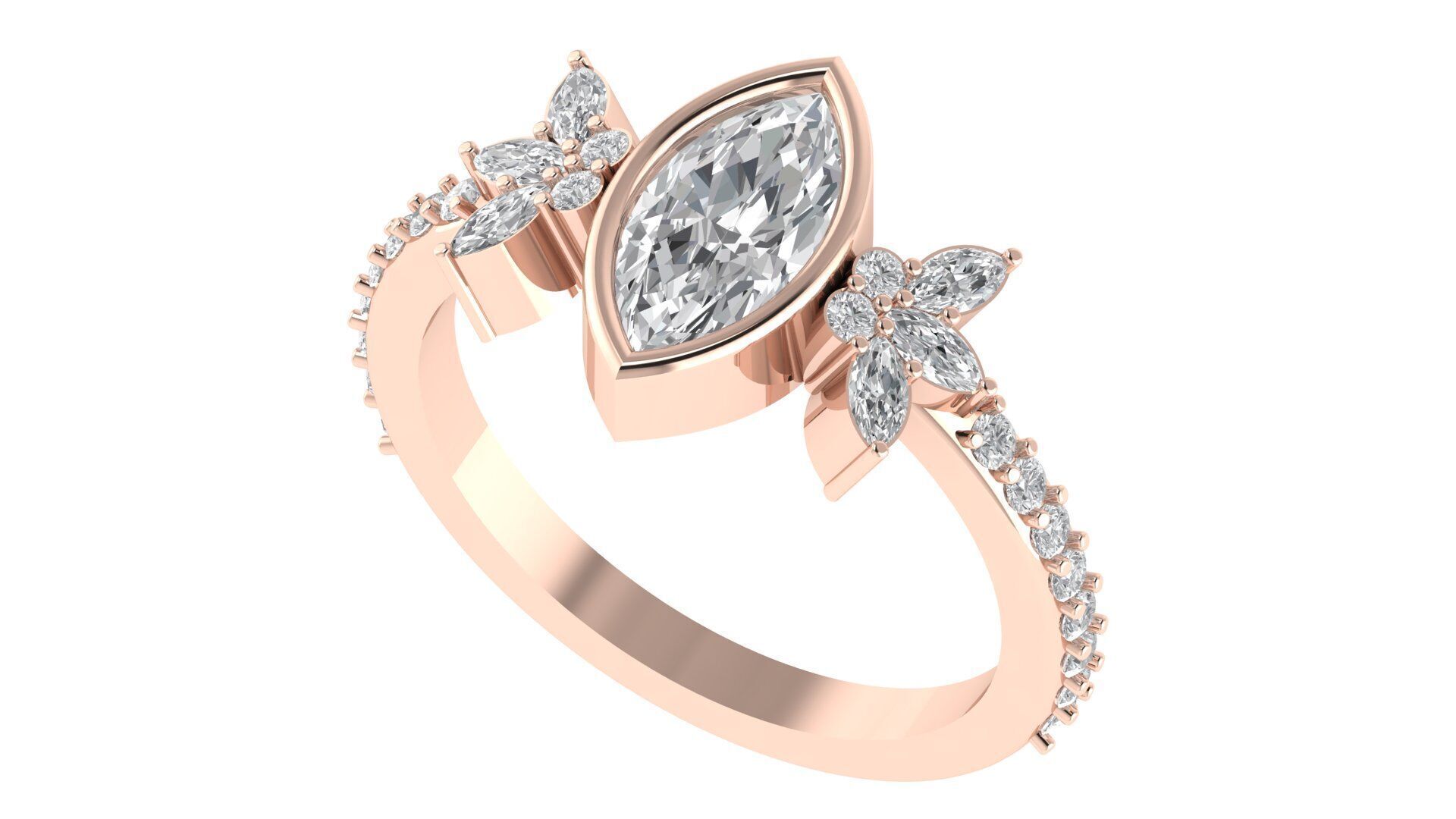 Marquise Diamond Bezel Setting Solitaire Diamond Ring 3D print model_4