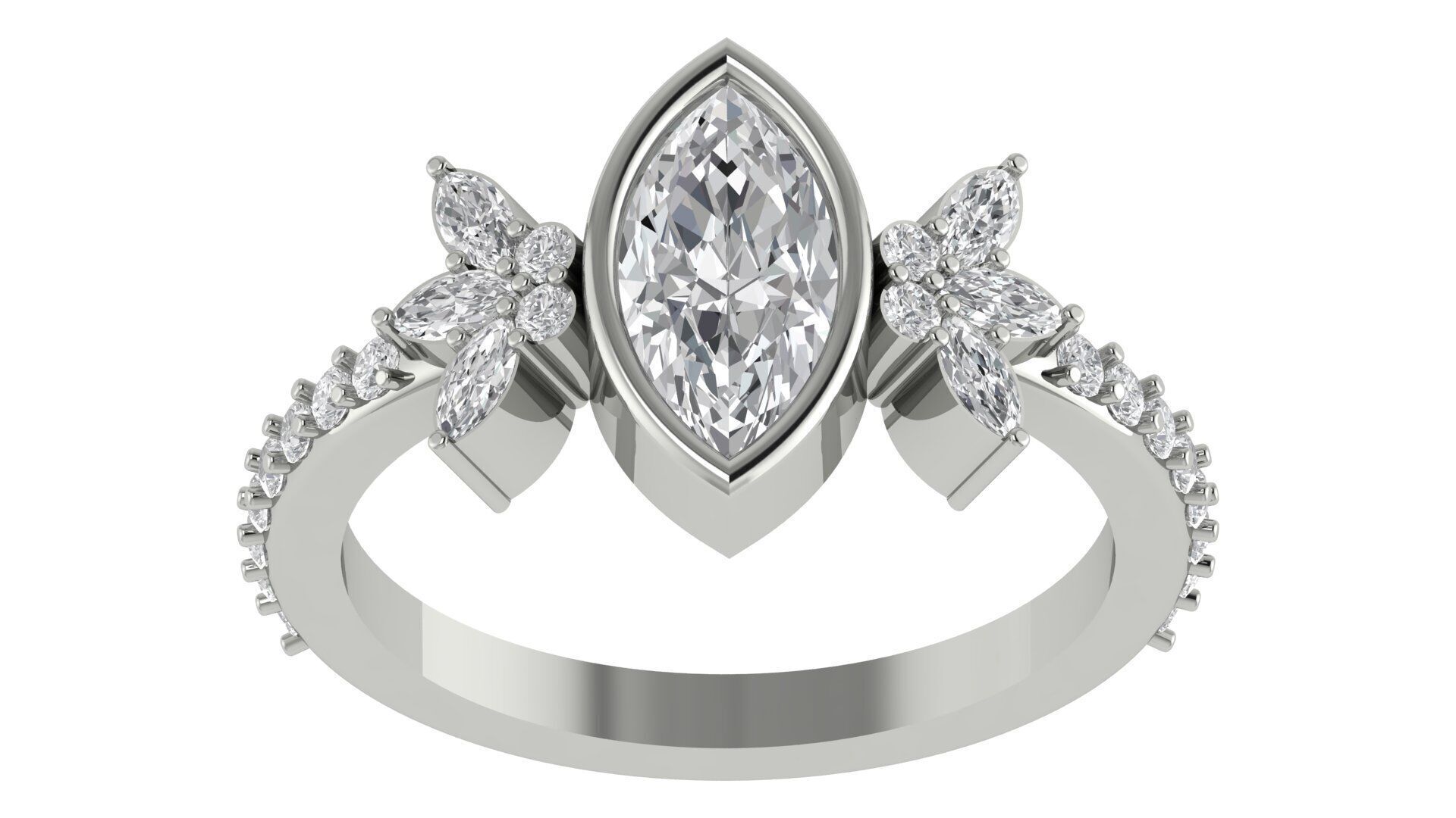 Marquise Diamond Bezel Setting Solitaire Diamond Ring 3D print model_9