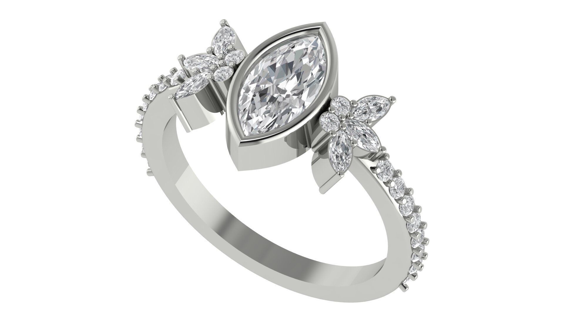 Marquise Diamond Bezel Setting Solitaire Diamond Ring 3D print model_10