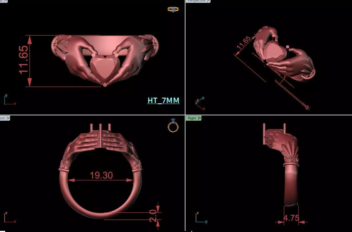 heart hand ring 3D print model