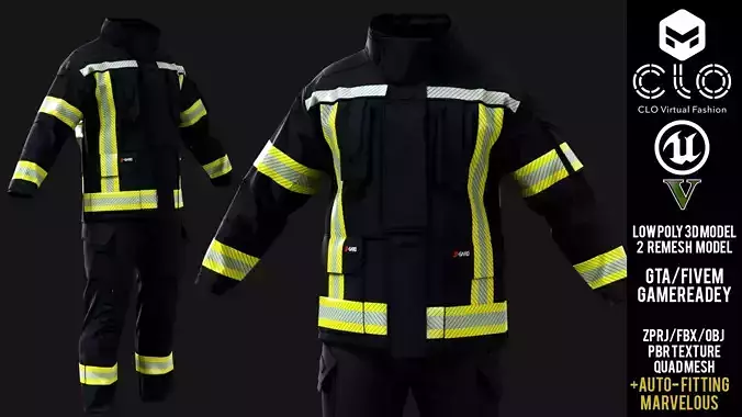 Dynamate Plus Parallon Firefighter Suit Nomex Kevlar Low-poly 3D model
