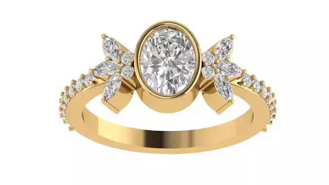 Oval Diamond Bezel Setting Solitaire Diamond Ring