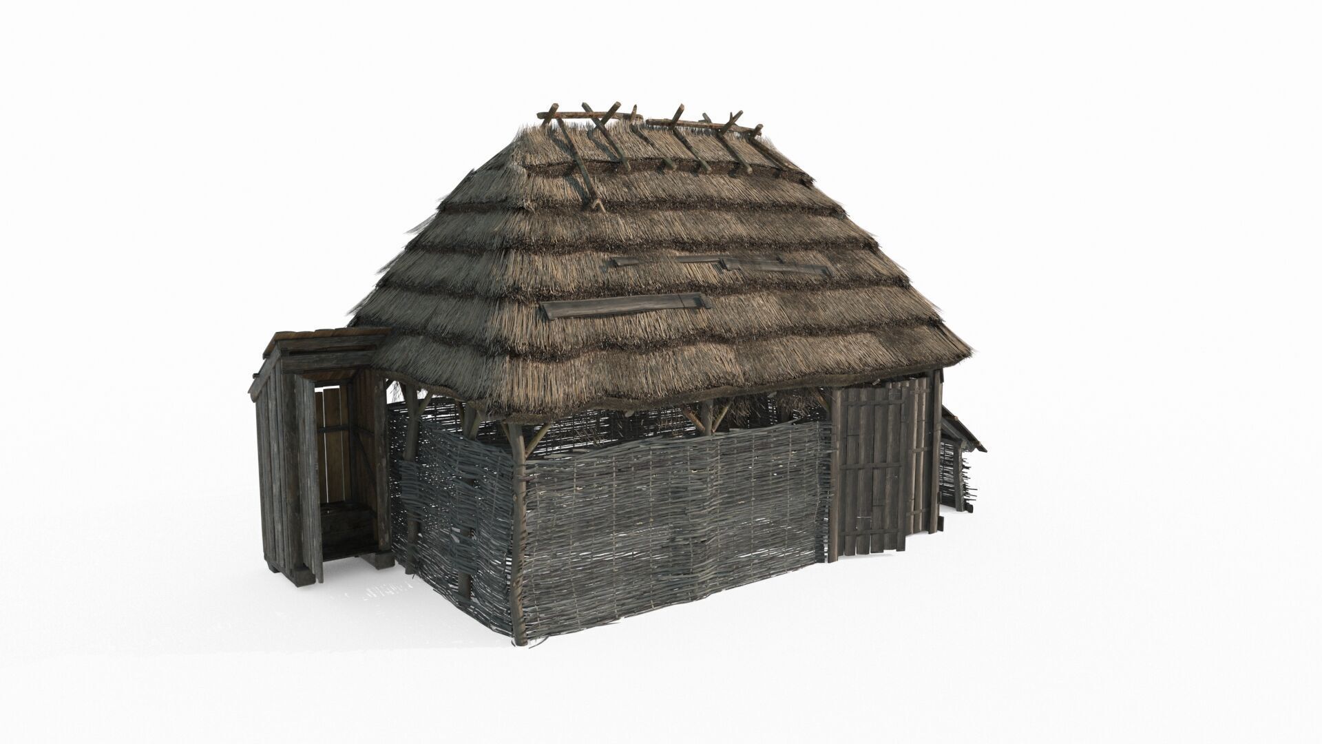 Medieval thatched cottage storage room 3D model_3