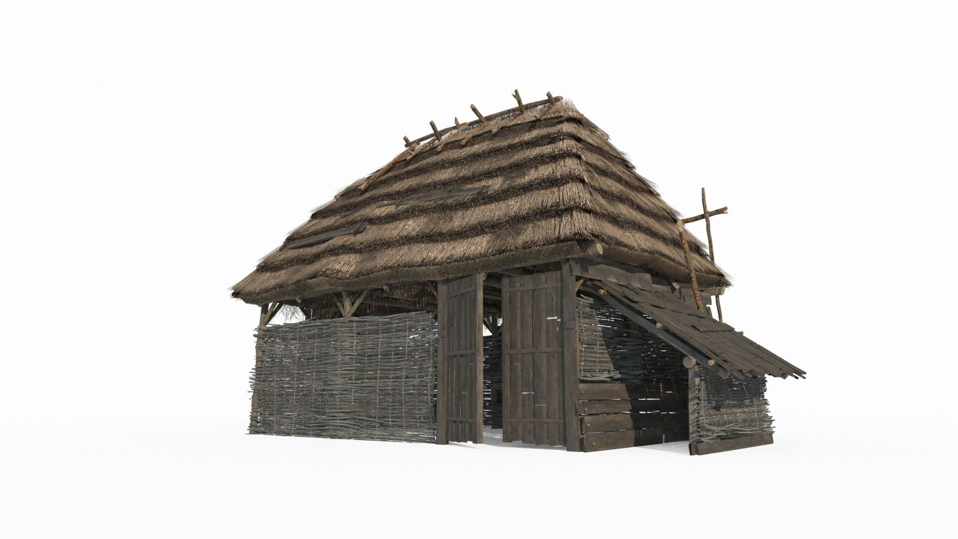 Medieval thatched cottage storage room 3D model_1