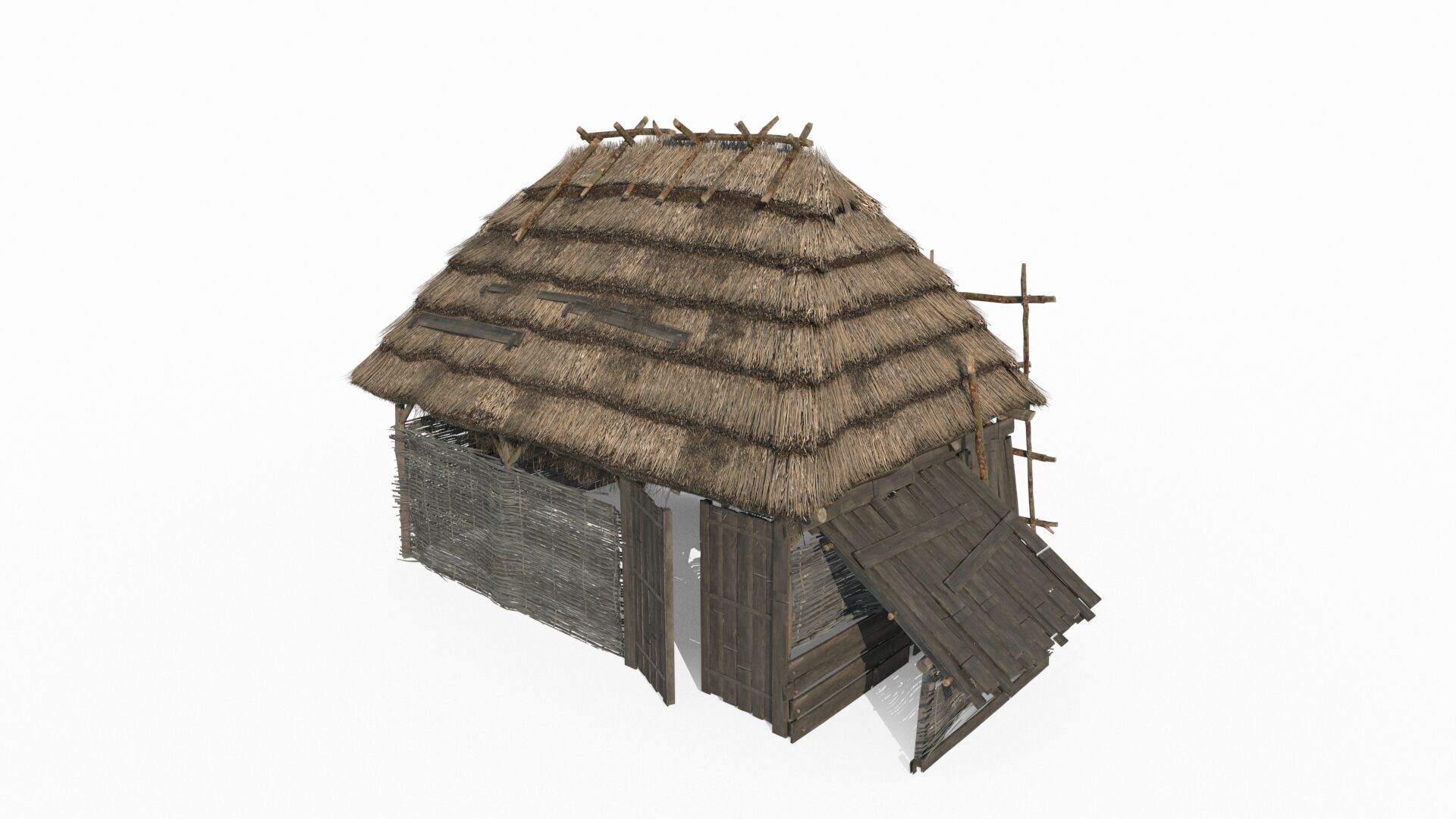 Medieval thatched cottage storage room 3D model_2