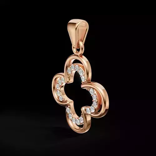 Elegant Four-Leaf Diamond Clover Micro Pave Pendant 3D Model 3D print model