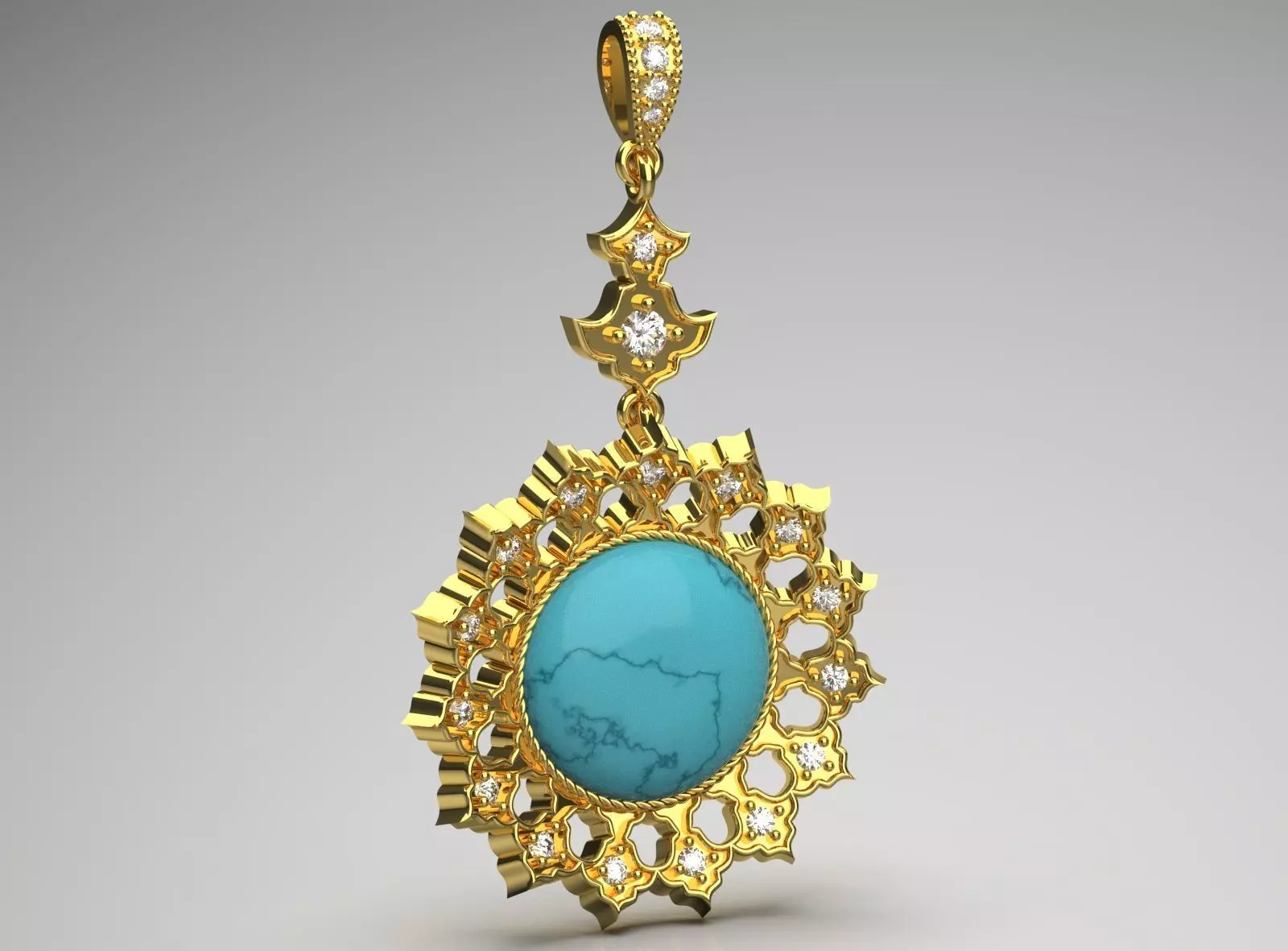 Pure Gold Pendant with Persian Turquoise jp0277 3D print model
