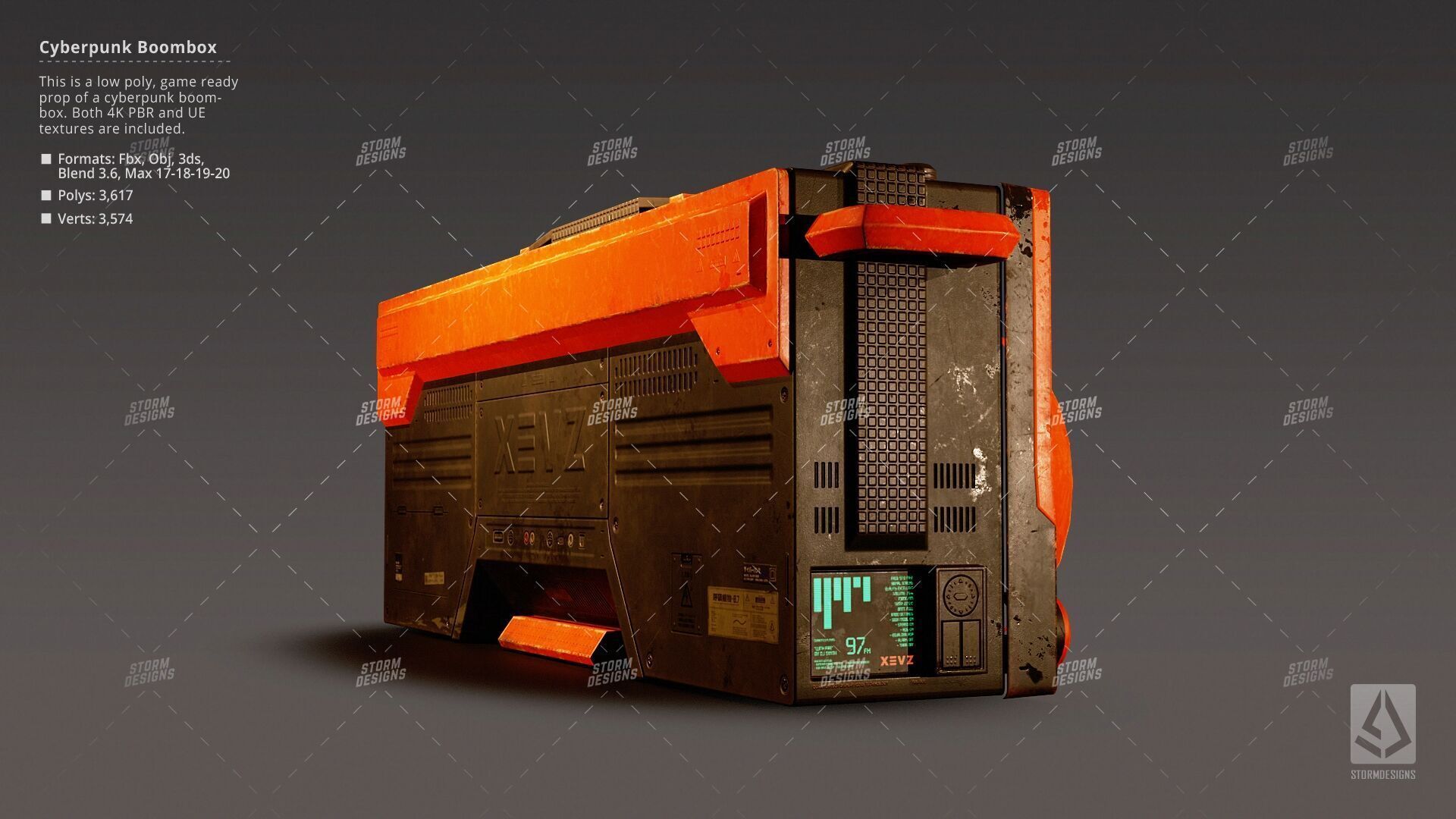 Cyberpunk Radio Boombox Prop 3D Low Poly PBR UE Textures Low-poly 3D model_5