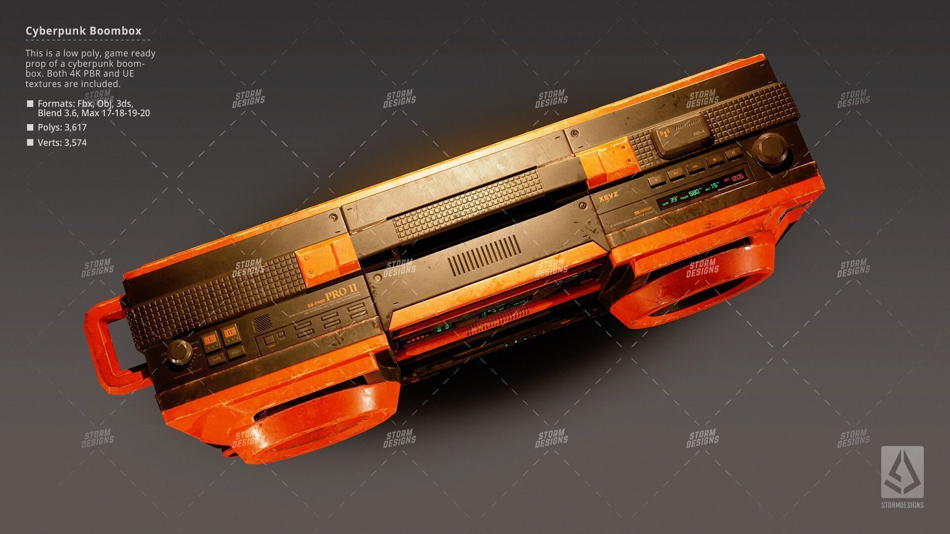 Cyberpunk Radio Boombox Prop 3D Low Poly PBR UE Textures Low-poly 3D model_6