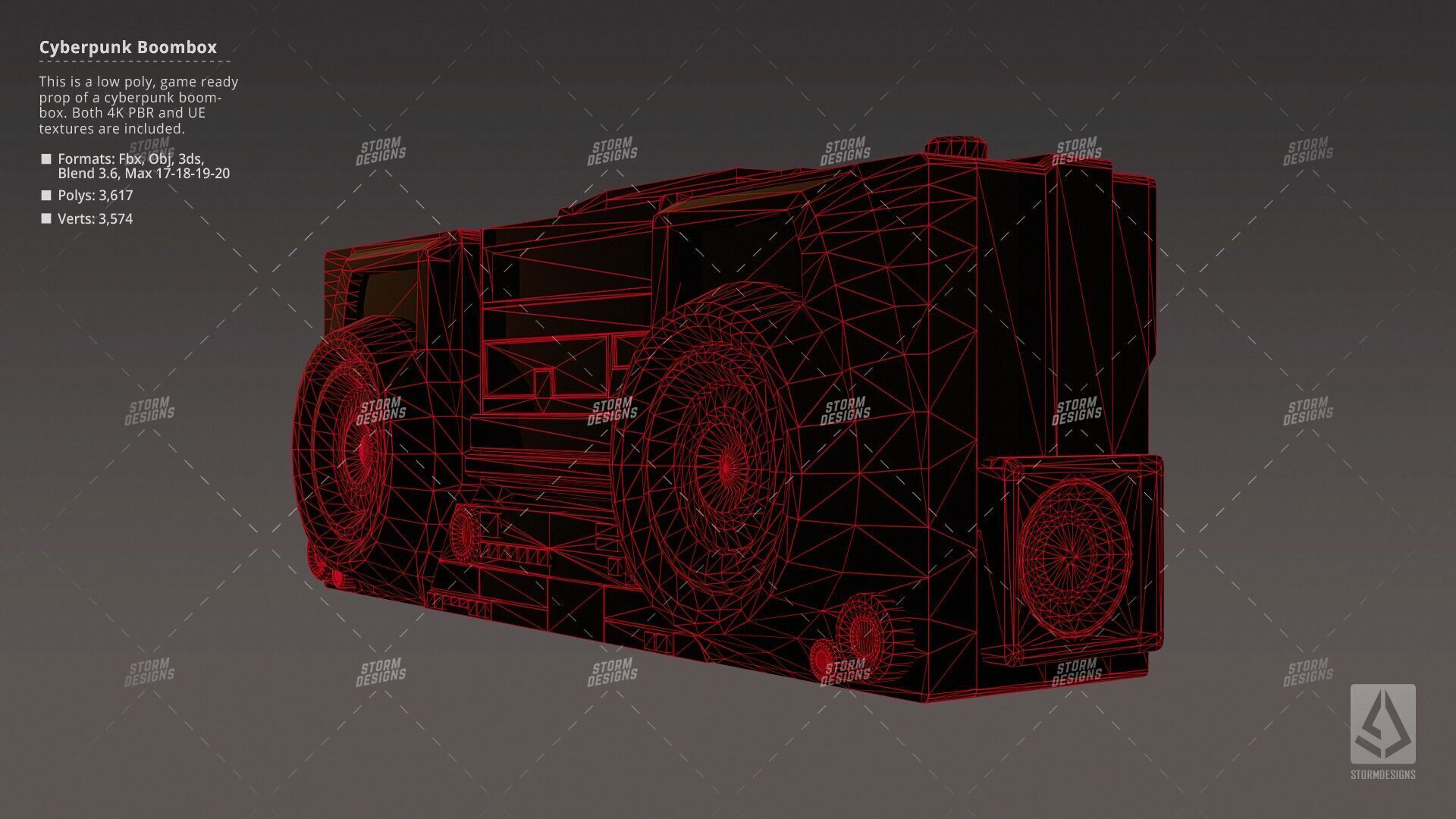 Cyberpunk Radio Boombox Prop 3D Low Poly PBR UE Textures Low-poly 3D model_12