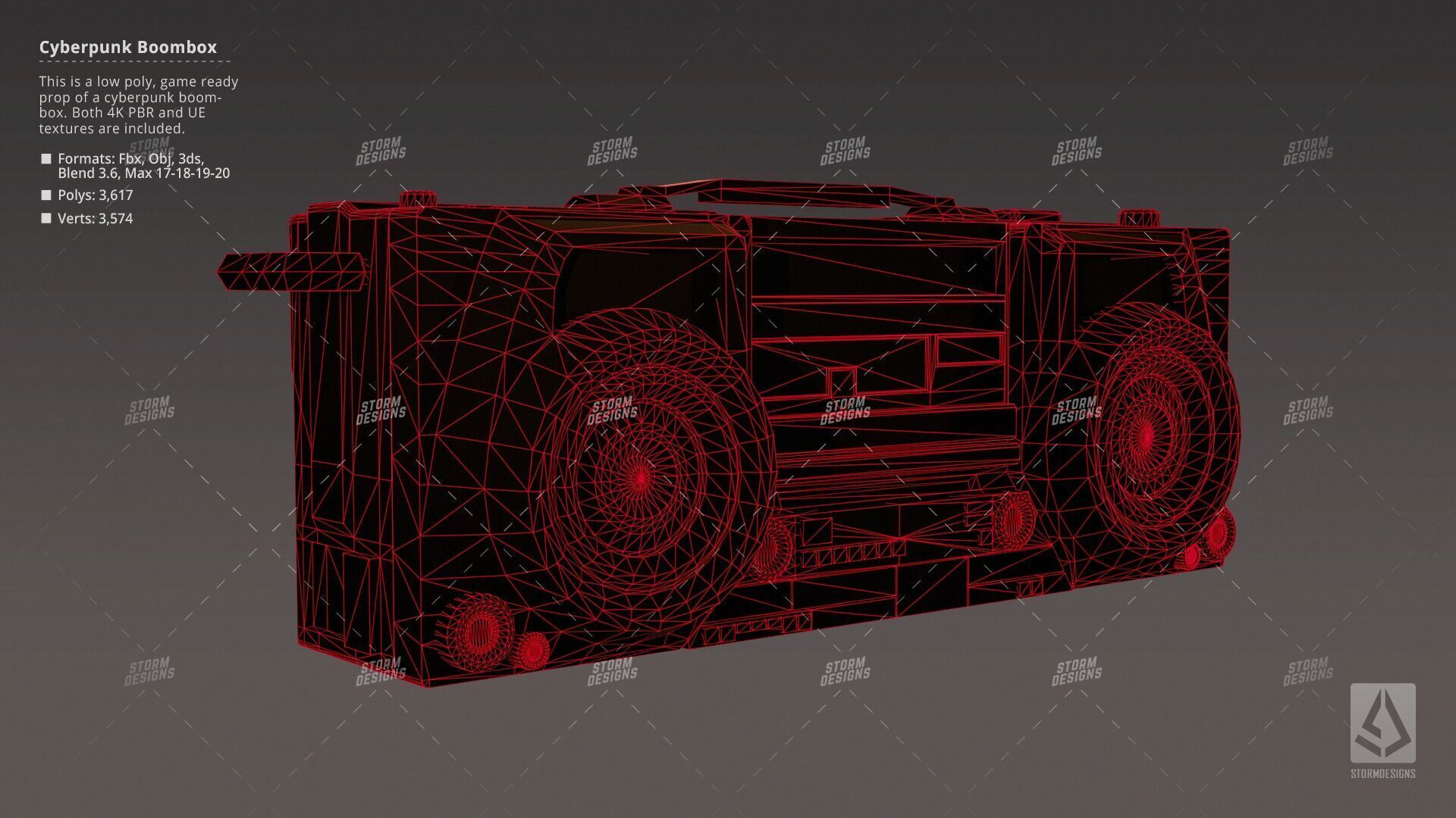 Cyberpunk Radio Boombox Prop 3D Low Poly PBR UE Textures Low-poly 3D model_9