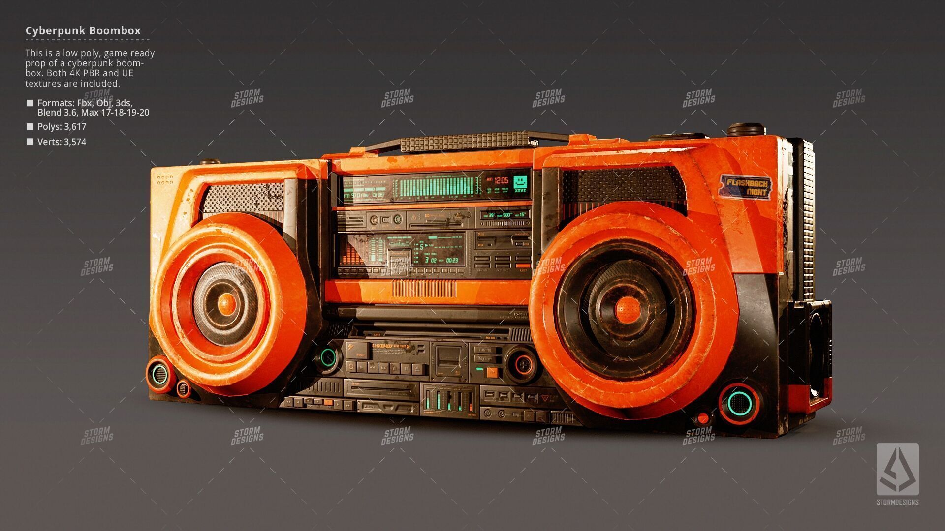 Cyberpunk Radio Boombox Prop 3D Low Poly PBR UE Textures Low-poly 3D model_2