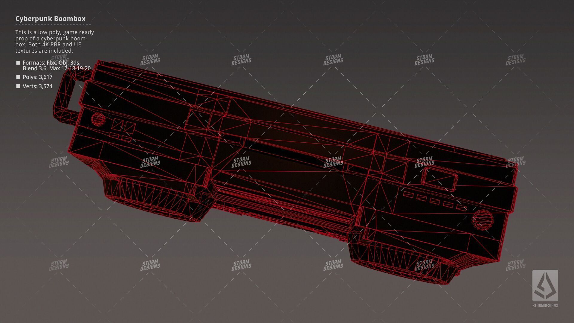 Cyberpunk Radio Boombox Prop 3D Low Poly PBR UE Textures Low-poly 3D model_10