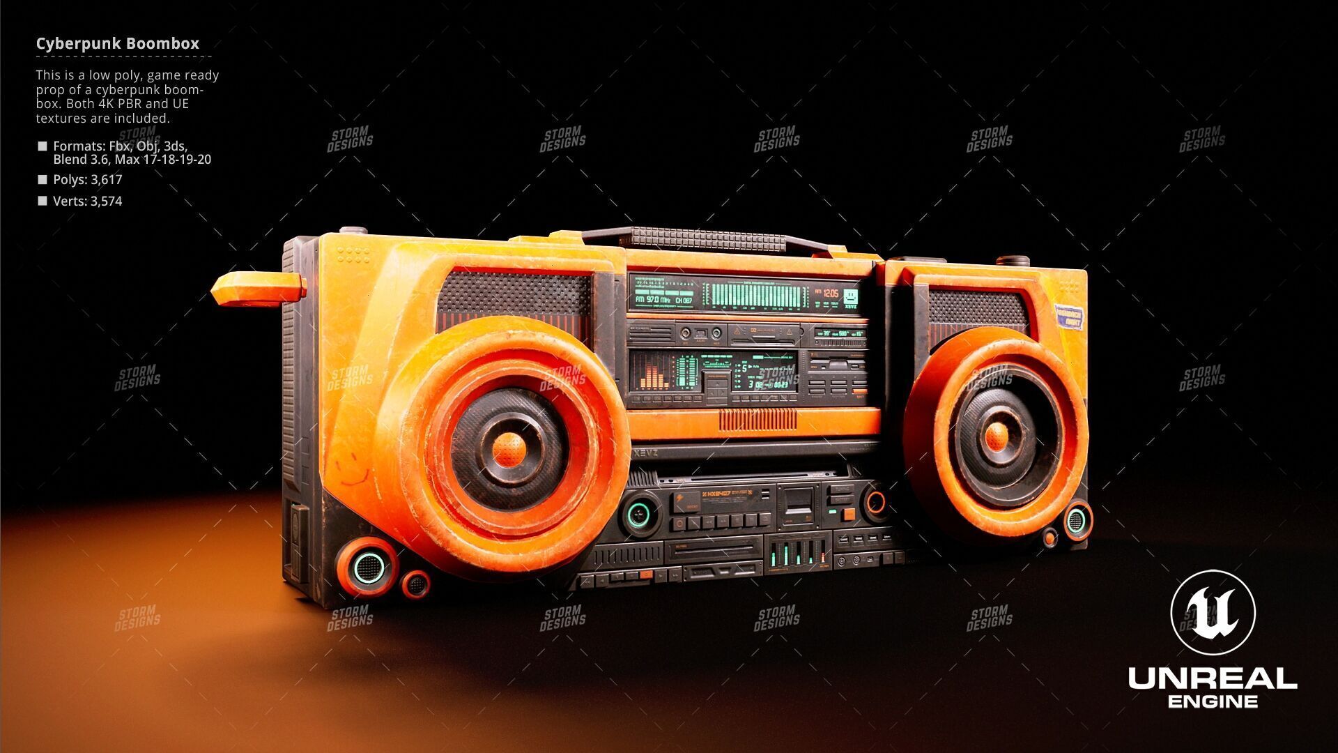 Cyberpunk Radio Boombox Prop 3D Low Poly PBR UE Textures Low-poly 3D model_8