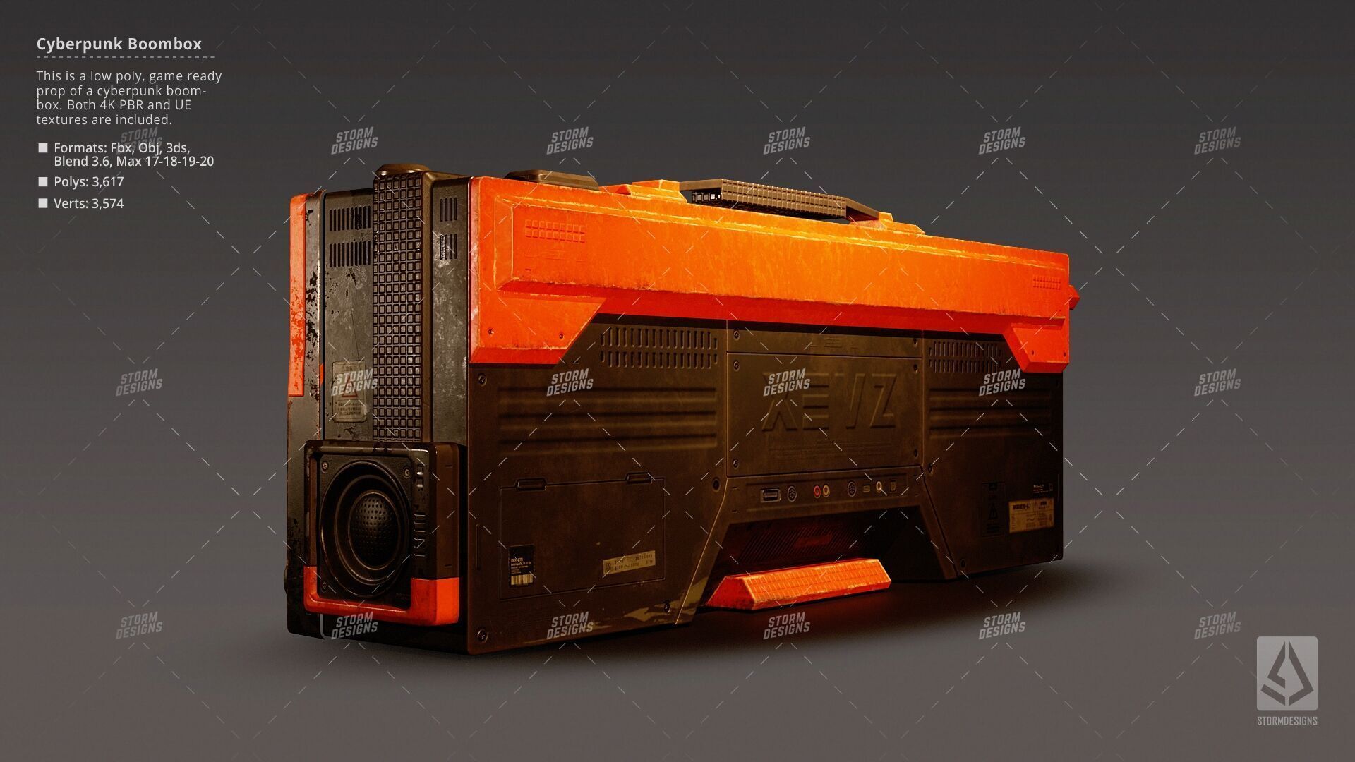 Cyberpunk Radio Boombox Prop 3D Low Poly PBR UE Textures Low-poly 3D model_3