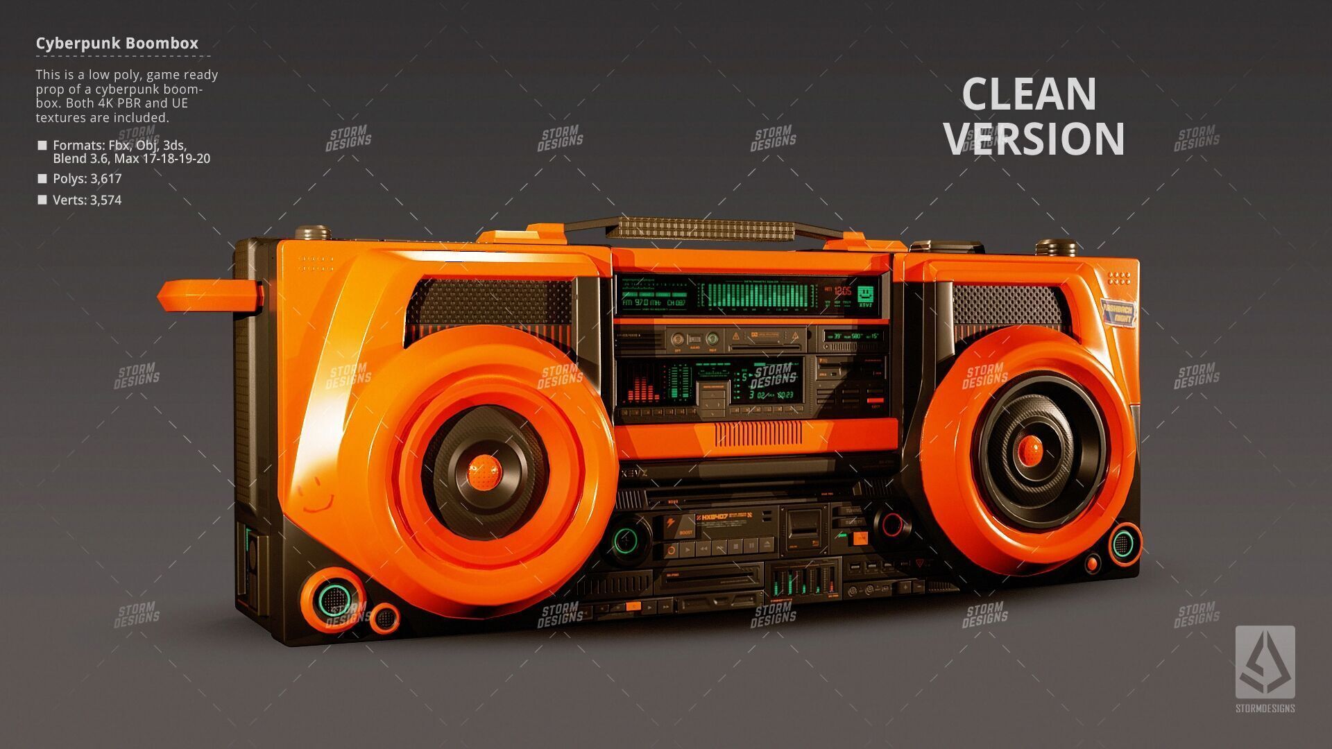 Cyberpunk Radio Boombox Prop 3D Low Poly PBR UE Textures Low-poly 3D model_7