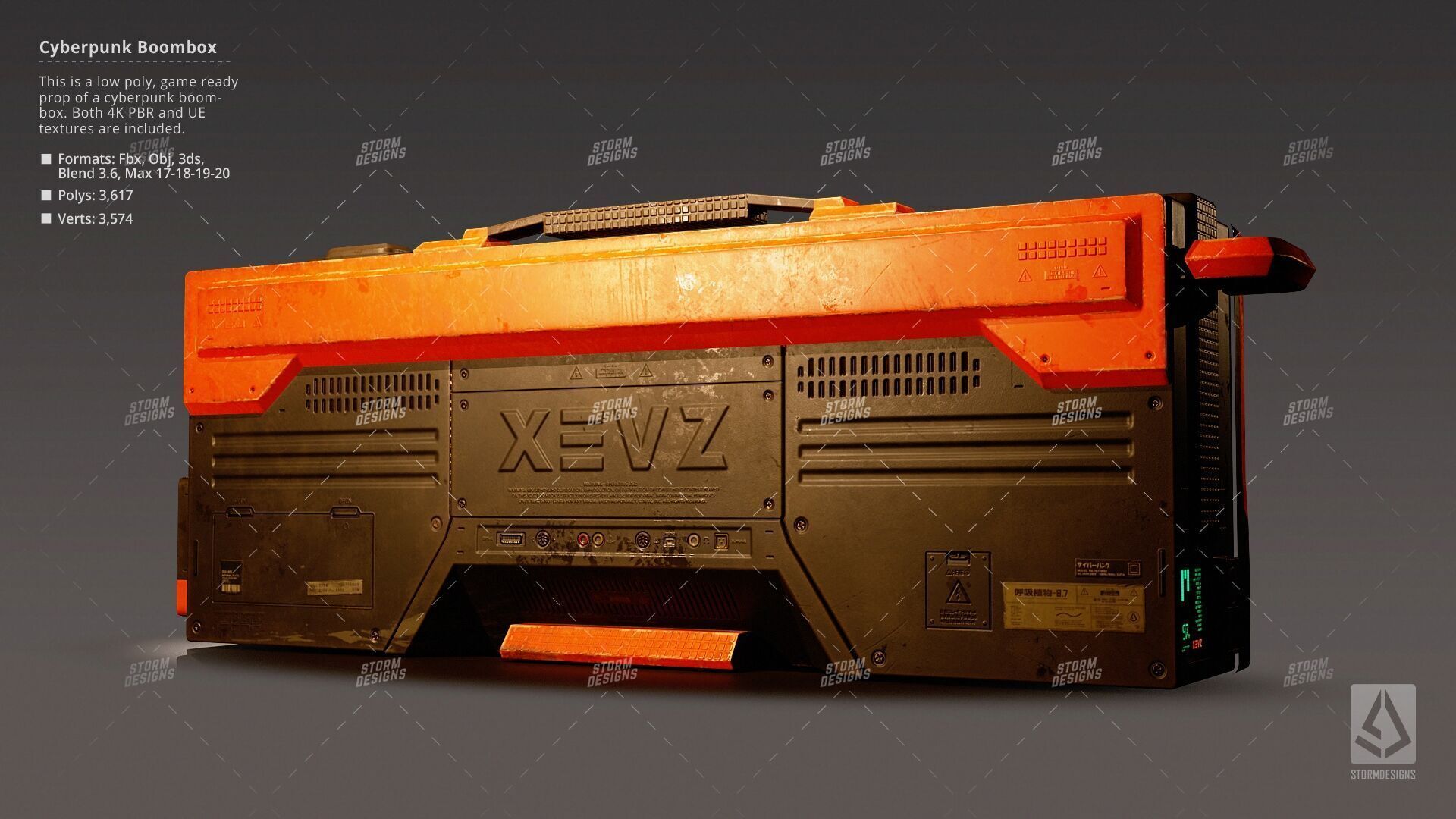 Cyberpunk Radio Boombox Prop 3D Low Poly PBR UE Textures Low-poly 3D model_4