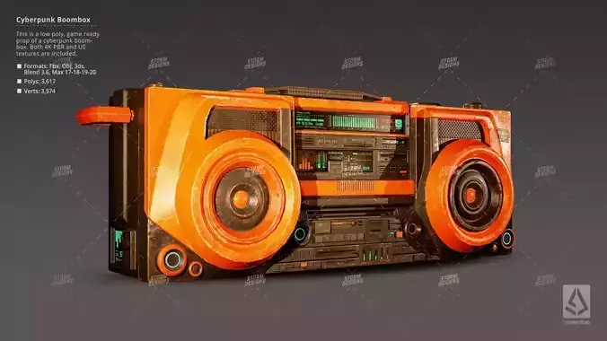 Cyberpunk Radio Boombox Prop 3D Low Poly PBR UE Textures Low-poly 3D model