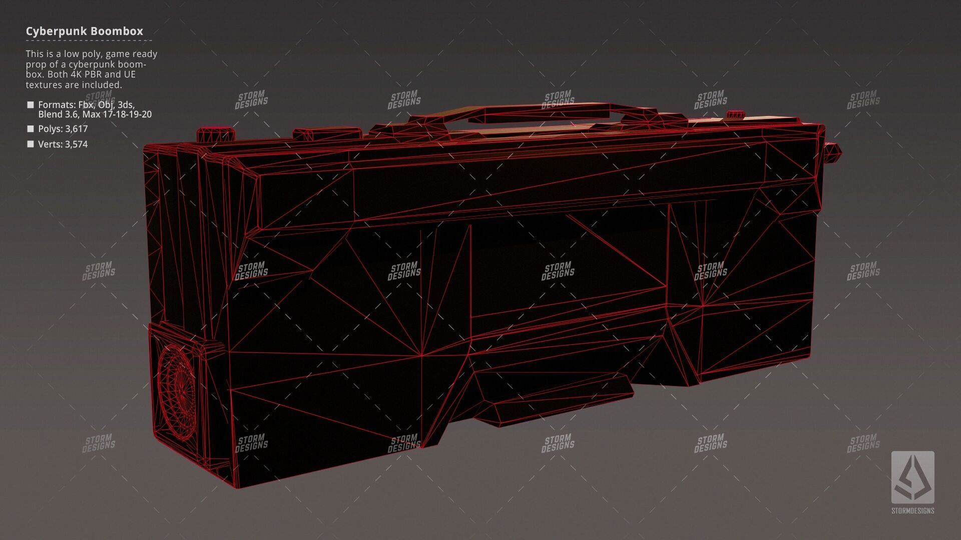 Cyberpunk Radio Boombox Prop 3D Low Poly PBR UE Textures Low-poly 3D model_11