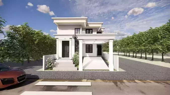 Modern Minimalist Two-Story House Design with Mezzanine Concept