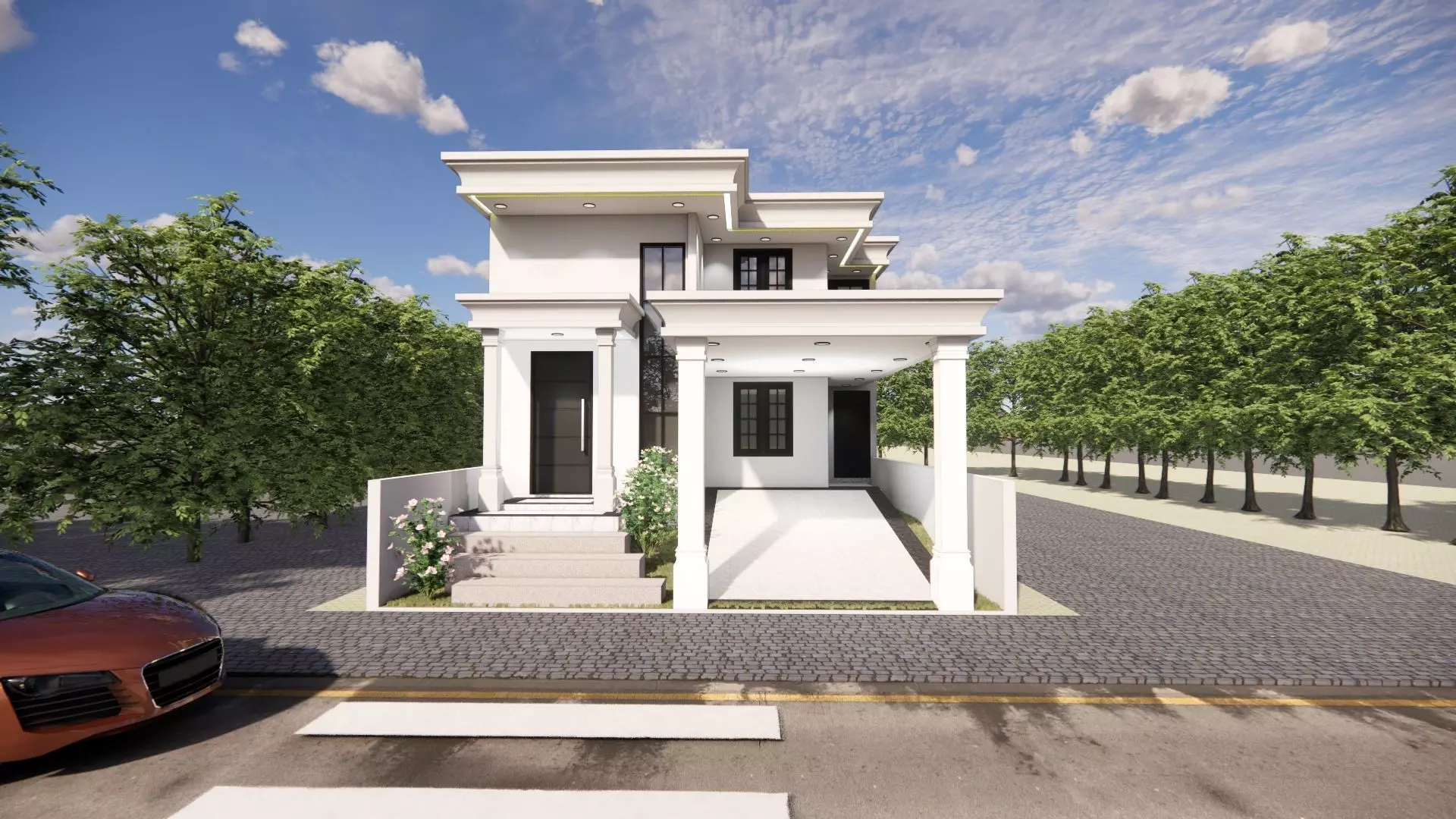 Modern Minimalist Two-Story House Design with Mezzanine Concept 3D print model
