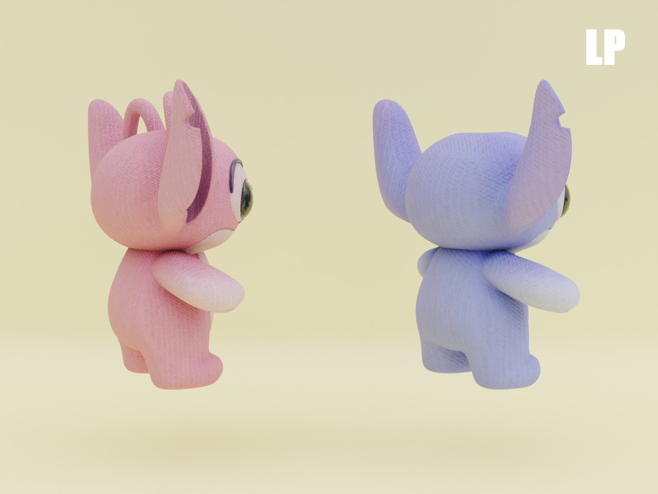 Stich and Angel Set Plush Toys with Keychain Disney Low-poly 3D model_12