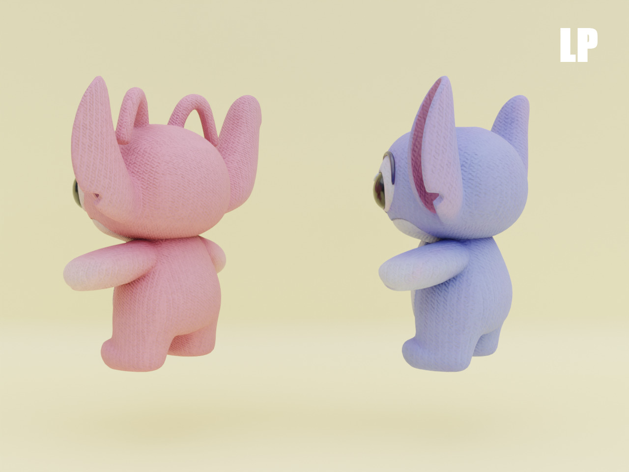 Stich and Angel Set Plush Toys with Keychain Disney Low-poly 3D model_9