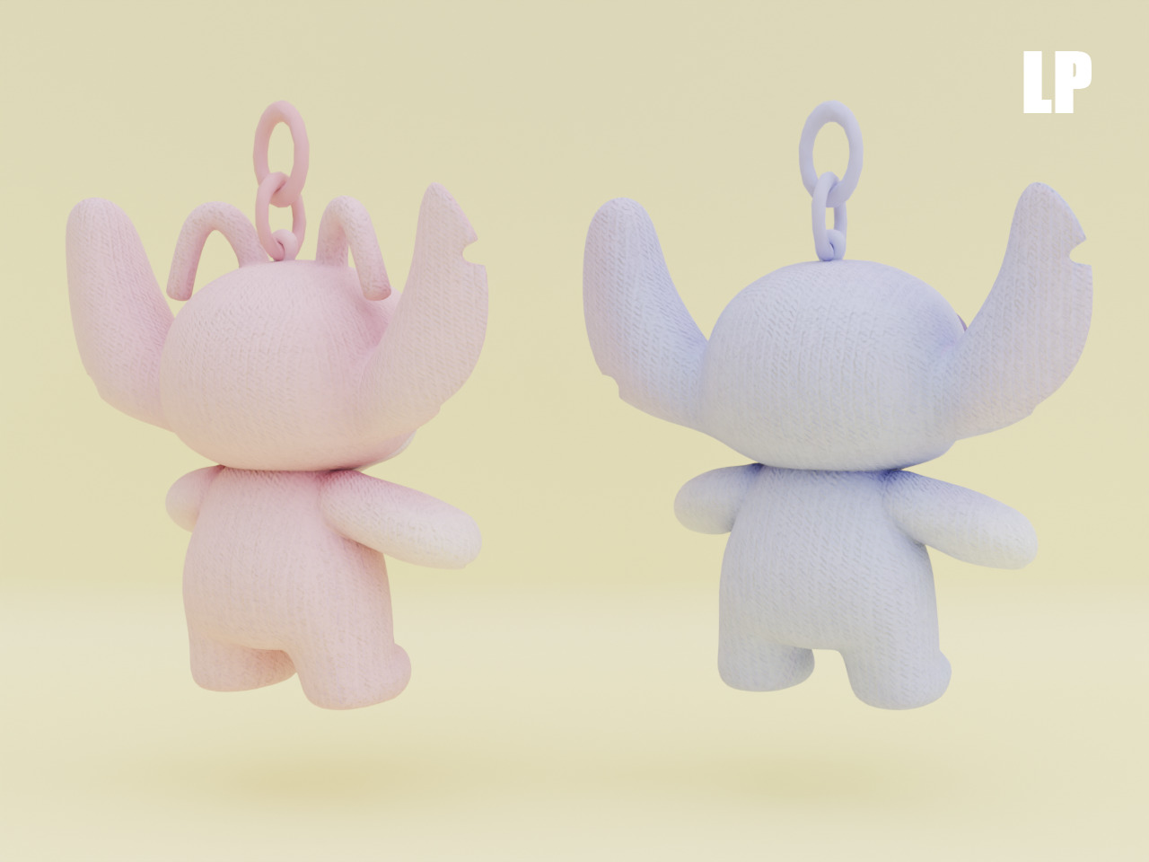 Stich and Angel Set Plush Toys with Keychain Disney Low-poly 3D model_20